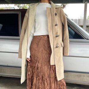 Vintage Y2K GAP Faux Suede Sherpa Toggle Jacket Penny Lane Duffle Coat Size M